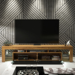 Rackhams Sleek 200 cm Modern TV Unit Cabinet Stand Oak Matt Black Doors with Free LED Lights - 200 cm - 1 - Oak Matt Body & Black Matt Doors - thumbnail 4