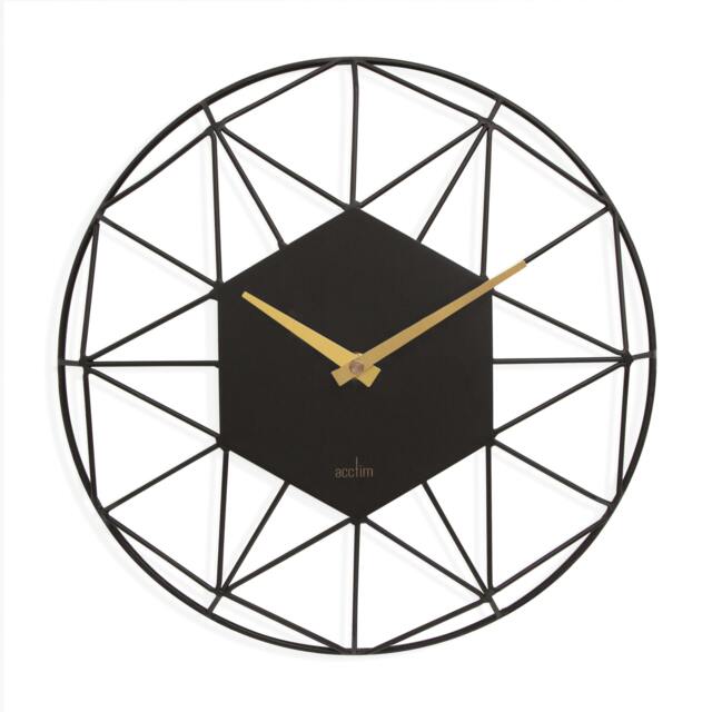 Rackhams Alva Wall Clock Quartz Metal Geometric Wire Frame Open Dial 30cm - Black - image 1
