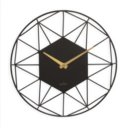Rackhams Alva Wall Clock Quartz Metal Geometric Wire Frame Open Dial 30cm - Black