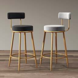 Rackhams Gregary Bar Stool, Velvet, Gold Leg - 96cm - Blue - thumbnail 1