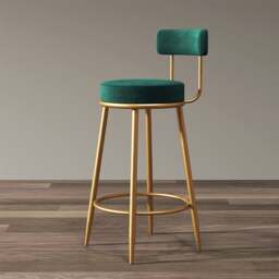 Rackhams Gregary Bar Stool, Velvet, Gold Leg - 96cm - Blue - thumbnail 2