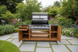 Rackhams Avellino Teak Outdoor Kitchen BBQ Trolley on Wheels - thumbnail 2