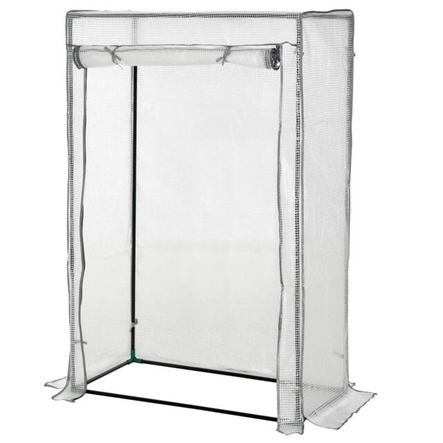 Rackhams 100 x 50 x 150cm Tomato Greenhouse with Roll-up Door, Mini Greenhouse with PE Cover, Outdoor Grow House Small Green House, White - image 1