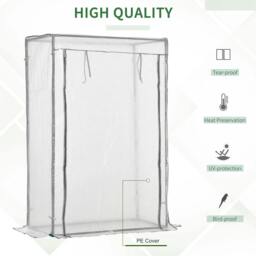 Rackhams 100 x 50 x 150cm Tomato Greenhouse with Roll-up Door, Mini Greenhouse with PE Cover, Outdoor Grow House Small Green House, White - thumbnail 4