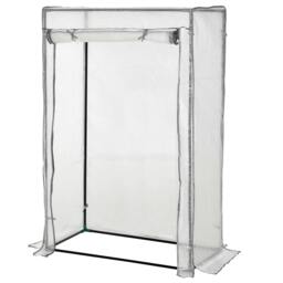 Rackhams 100 x 50 x 150cm Tomato Greenhouse with Roll-up Door, Mini Greenhouse with PE Cover, Outdoor Grow House Small Green House, White - thumbnail 1
