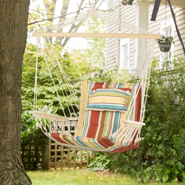 Rackhams Hanging Hammock Swing Chair Safe Wide Seat Indoor Outdoor Stripe - image 1