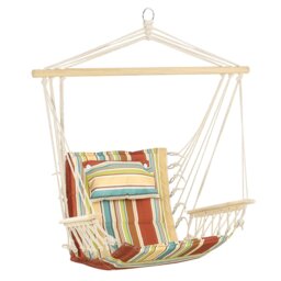 Rackhams Hanging Hammock Swing Chair Safe Wide Seat Indoor Outdoor Stripe - thumbnail 2