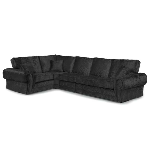 Rackhams Chelsea Crushed Velvet Full Back 5 Seater L Shaped Corner Sofa - Black - Left Hand Facing - image 1