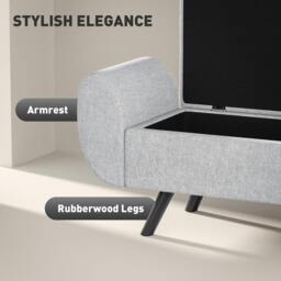 Rackhams Nesama Linen Light Grey Storage Bench With Armrest - thumbnail 5