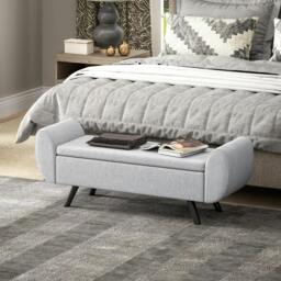 Rackhams Nesama Linen Light Grey Storage Bench With Armrest - thumbnail 3