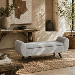 Rackhams Nesama Linen Light Grey Storage Bench With Armrest