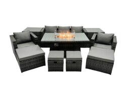 Rackhams Rattan Garden Furniture Fire Pit Dining Set 9 Seater Lounge Sofa Table Set with 2 side table 4 Footstool - thumbnail 1