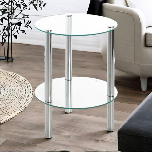 Rackhams 2-Tier Round Chrome Side Table With Glass Top Silver - image 1