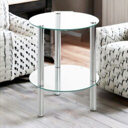 Rackhams 2-Tier Round Chrome Side Table With Glass Top Silver - thumbnail 3