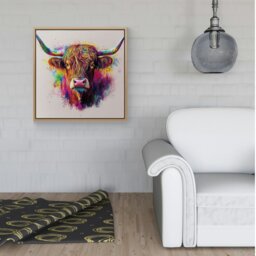 "Rackhams Super Splashart Highland Cow Framed Canvas - Black - 40"" x 40""" - thumbnail 5