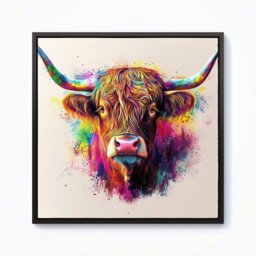 "Rackhams Super Splashart Highland Cow Framed Canvas - Black - 40"" x 40""" - thumbnail 6