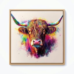 "Rackhams Super Splashart Highland Cow Framed Canvas - Black - 40"" x 40""" - thumbnail 4