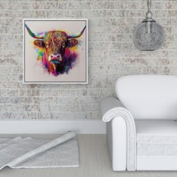 "Rackhams Super Splashart Highland Cow Framed Canvas - Black - 40"" x 40""" - thumbnail 3