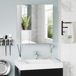 Rackhams Bathroom Mirror Cabinet Wall Mount Storage organiser w/ Door, White - White