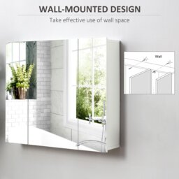 Rackhams Bathroom Mirror Cabinet Wall Mount Storage organiser w/ Door, White - White - thumbnail 3