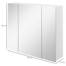 Rackhams Bathroom Mirror Cabinet Wall Mount Storage organiser w/ Door, White - White - thumbnail 5