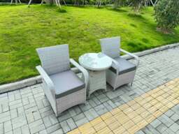 Rackhams Rattan Garden Furniture Set Outdoor Bistro Set with 1 Coffee Table & 2 Seater Chairs Light Grey Mixed - thumbnail 2