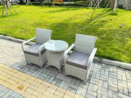Rackhams Rattan Garden Furniture Set Outdoor Bistro Set with 1 Coffee Table & 2 Seater Chairs Light Grey Mixed - thumbnail 1