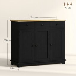 Rackhams Sideboard Buffet Cabinet with Rubber Wood Top and Drawers, Black - Rustic brown - Rustic brown wood finish - Sideboard - thumbnail 6