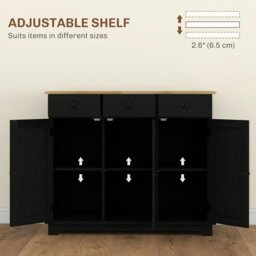 Rackhams Sideboard Buffet Cabinet with Rubber Wood Top and Drawers, Black - Rustic brown - Rustic brown wood finish - Sideboard - thumbnail 5