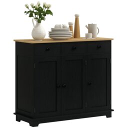 Rackhams Sideboard Buffet Cabinet with Rubber Wood Top and Drawers, Black - Rustic brown - Rustic brown wood finish - Sideboard - thumbnail 2