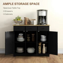 Rackhams Sideboard Buffet Cabinet with Rubber Wood Top and Drawers, Black - Rustic brown - Rustic brown wood finish - Sideboard - thumbnail 4