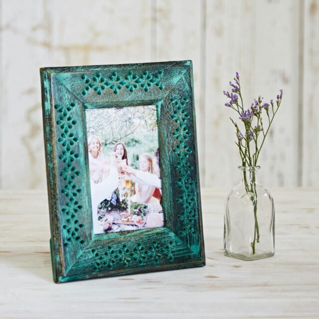 "Rackhams 6"" x 4"" Hara Green Distressed Mango Wood Photo Frame - Mango Wood" - image 1