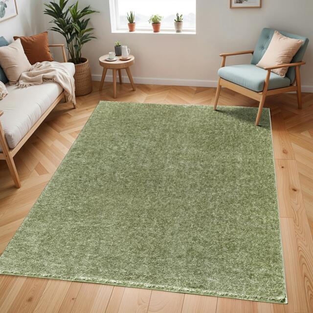 Rackhams Cloudy Shag-Solid Color Green Plush Soft Pile Rug - 140 x 200 cm - image 1