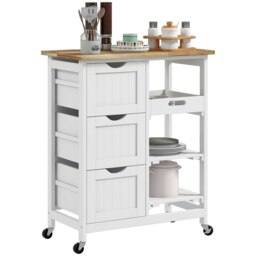 Rackhams Rolling Kitchen Island Cart, Bar Serving Cart, Compact Trolley White - thumbnail 2