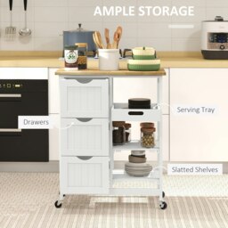 Rackhams Rolling Kitchen Island Cart, Bar Serving Cart, Compact Trolley White - thumbnail 4
