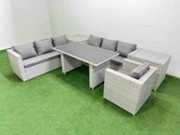 Rackhams Patio Garden Furniture Sets with Black Glass Top Dining Table 3 Seater Sofa Armchair 2 Side Tables Light Grey - thumbnail 2