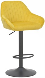 Rackhams Velluto Velvet Kitchen Bar Stool, Padded Seat & Backrest, Matt Black Footrest & Stem, Height Adjustable Swivel Gas Lift, Mustard - thumbnail 1