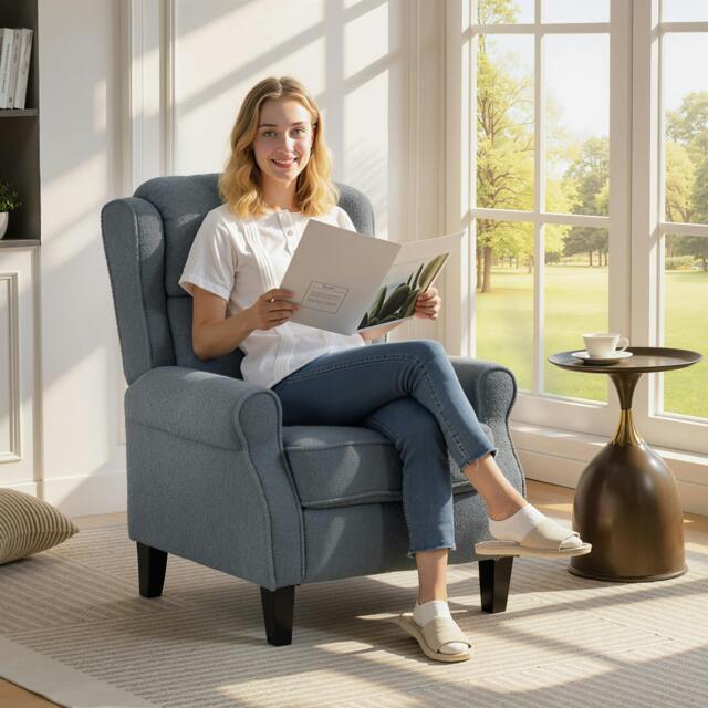 Rackhams Recliner Armchair, Fabric Recliner Chair, Charcoal Grey - Grey - image 1