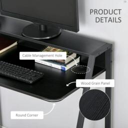 Rackhams Writing Desk Computer Table Home Office PC Laptop Workstation Storage Shelf 84L x 45W cm Black - thumbnail 6