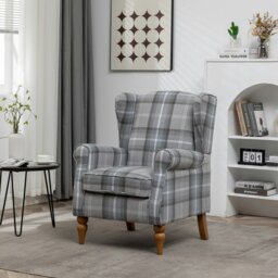 Rackhams Wingback Tartan Armchair, Retro Accent Chair Soft Padded Fabric Lounge Padded Sofa Chair with  Solid Wood Frame - Blue - thumbnail 2