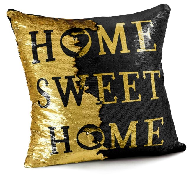 Rackhams Fun Sequins Home Sweet Home Cushion - 43cm x 43cm - Black Gold - image 1