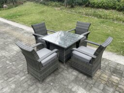 Rackhams 4 Seater Rattan Garden Furniture Set with Dining Table & 4 Chairs - Dark Grey - thumbnail 3