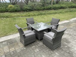 Rackhams 4 Seater Rattan Garden Furniture Set with Dining Table & 4 Chairs - Dark Grey - thumbnail 2