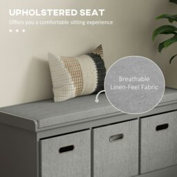Rackhams Shoe Bench with Seat, Shoe Storage Bench with Fabric Drawers, Grey - Grey - thumbnail 5