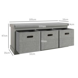 Rackhams Shoe Bench with Seat, Shoe Storage Bench with Fabric Drawers, Grey - Grey - thumbnail 4