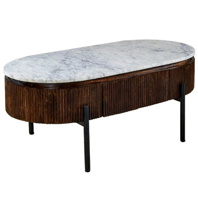 Rackhams Miel Mango Wood Rectangular Fluted Coffee Table With Marble Top and Metal Legs - image 1
