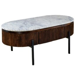 Rackhams Miel Mango Wood Rectangular Fluted Coffee Table With Marble Top and Metal Legs - thumbnail 1