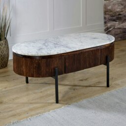 Rackhams Miel Mango Wood Rectangular Fluted Coffee Table With Marble Top and Metal Legs - thumbnail 2