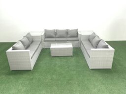 Rackhams Rattan Garden Outdoor Furniture Set 9 Seater Garden Sofa Coffee Table Set with 2 Side Tables Light Grey Mixed - thumbnail 2
