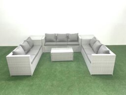 Rackhams Rattan Garden Outdoor Furniture Set 9 Seater Garden Sofa Coffee Table Set with 2 Side Tables Light Grey Mixed - thumbnail 1